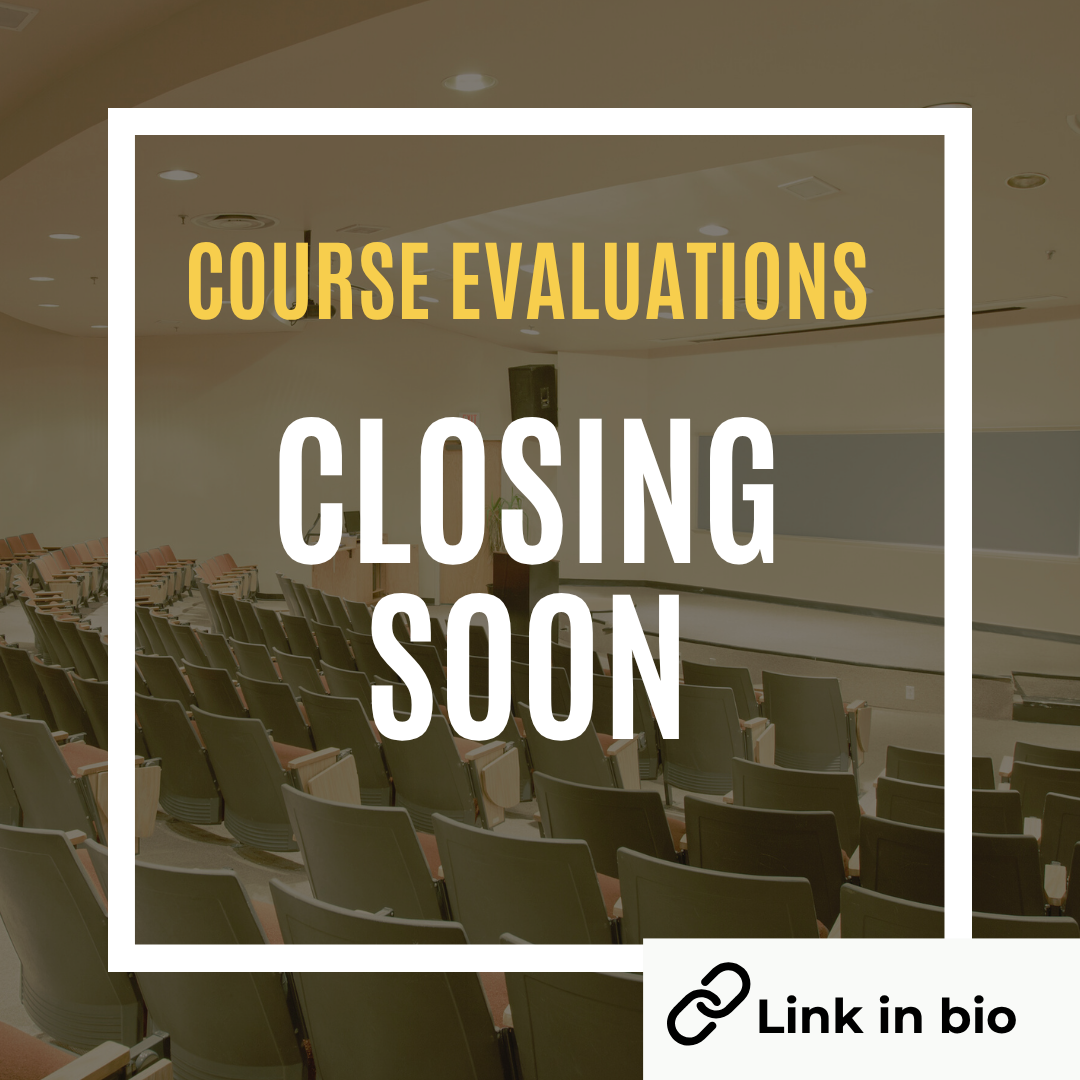 Yellow text "course evaluations" and "Closing Soon" in white
