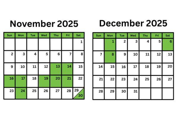 calendar of november and december green