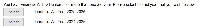 Image showing the option to select your financial aid year.