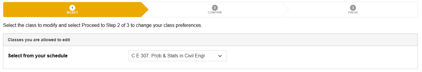 Screenshot of MyCSULB Student Center - Select a class to edit