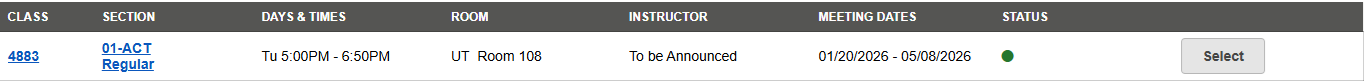 Screenshot of MyCSULB Student Center - Class search result.