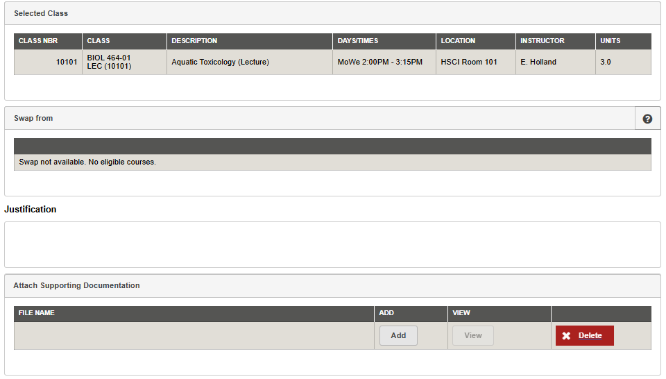 MyCSULB Student Center Screenshot - Permission to Add Class Details