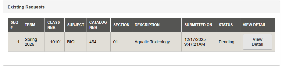 MyCSULB Screenshot - View Permission to Add Request