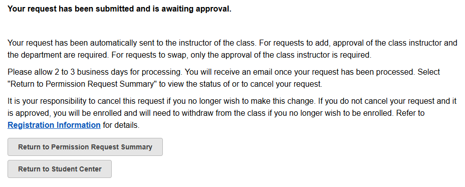 MyCSULB Screenshot - Permission to Add Confirmation Screen