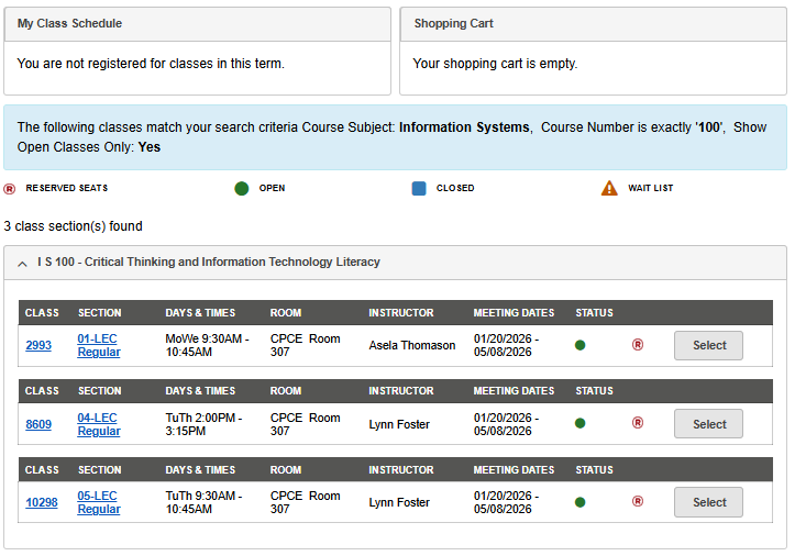 MyCSULB Screenshot - Class search Results