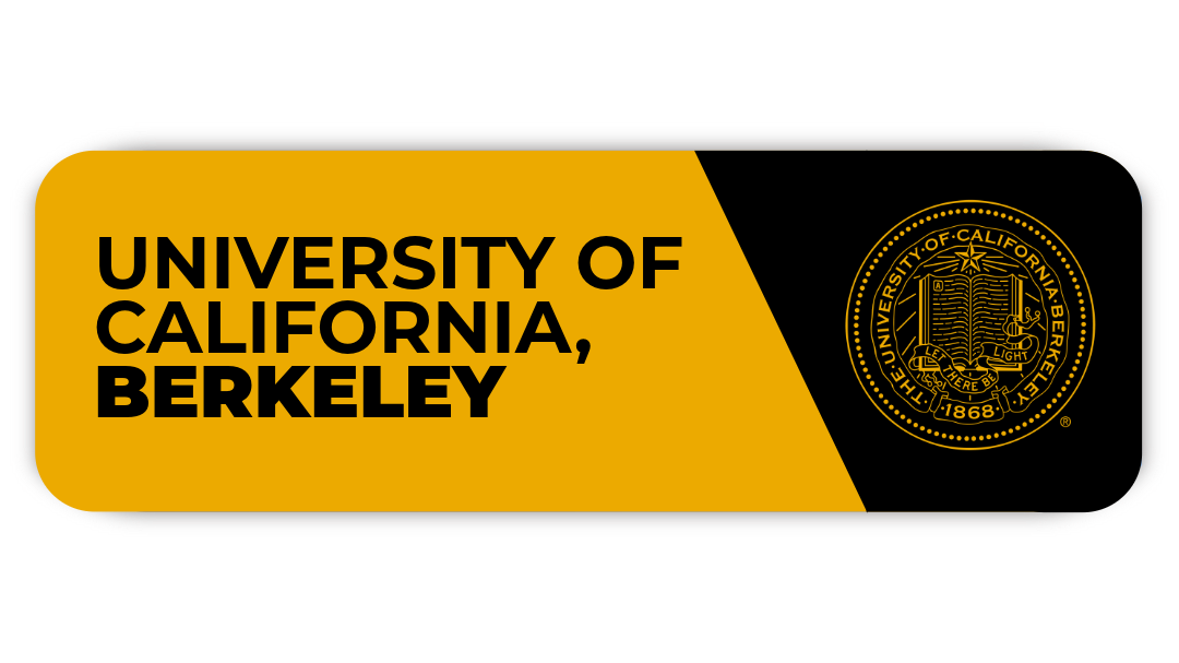 Yellow and black University of California, Irvine banner with bold ‘University of California, Berkeley’ text on the left and the UCB seal on the right.