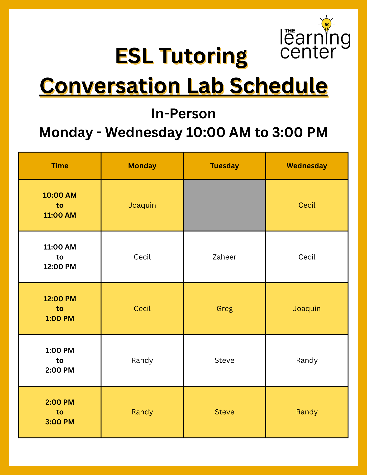 26 Spring Conversation Lab Schedule