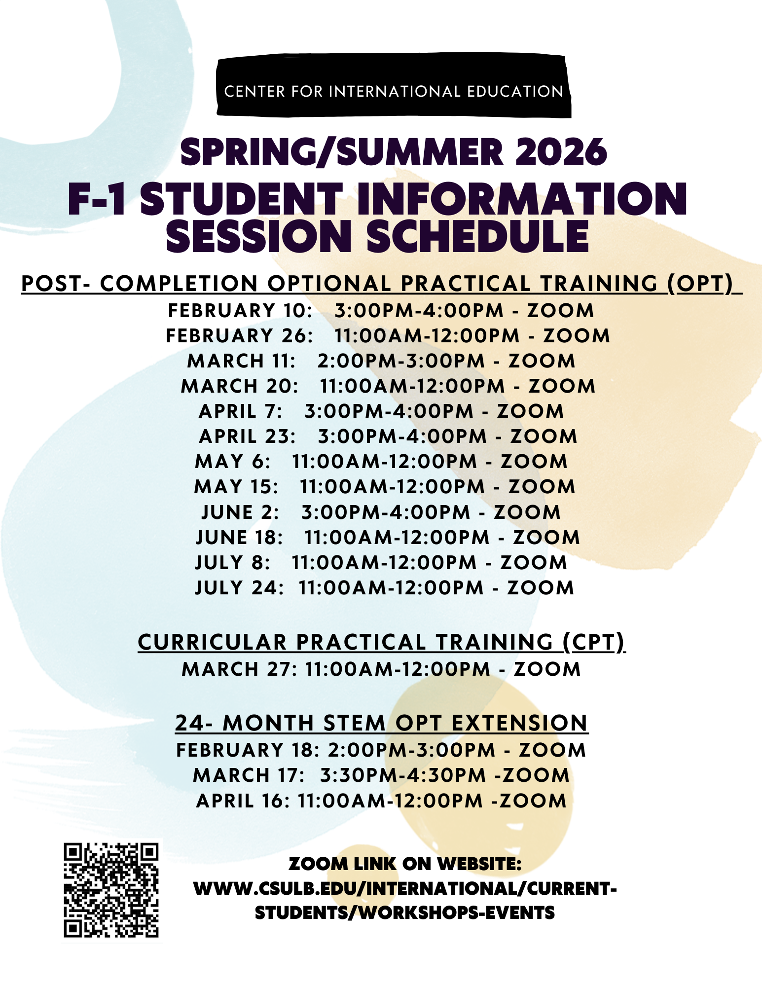 F1 Student Session Schedule 