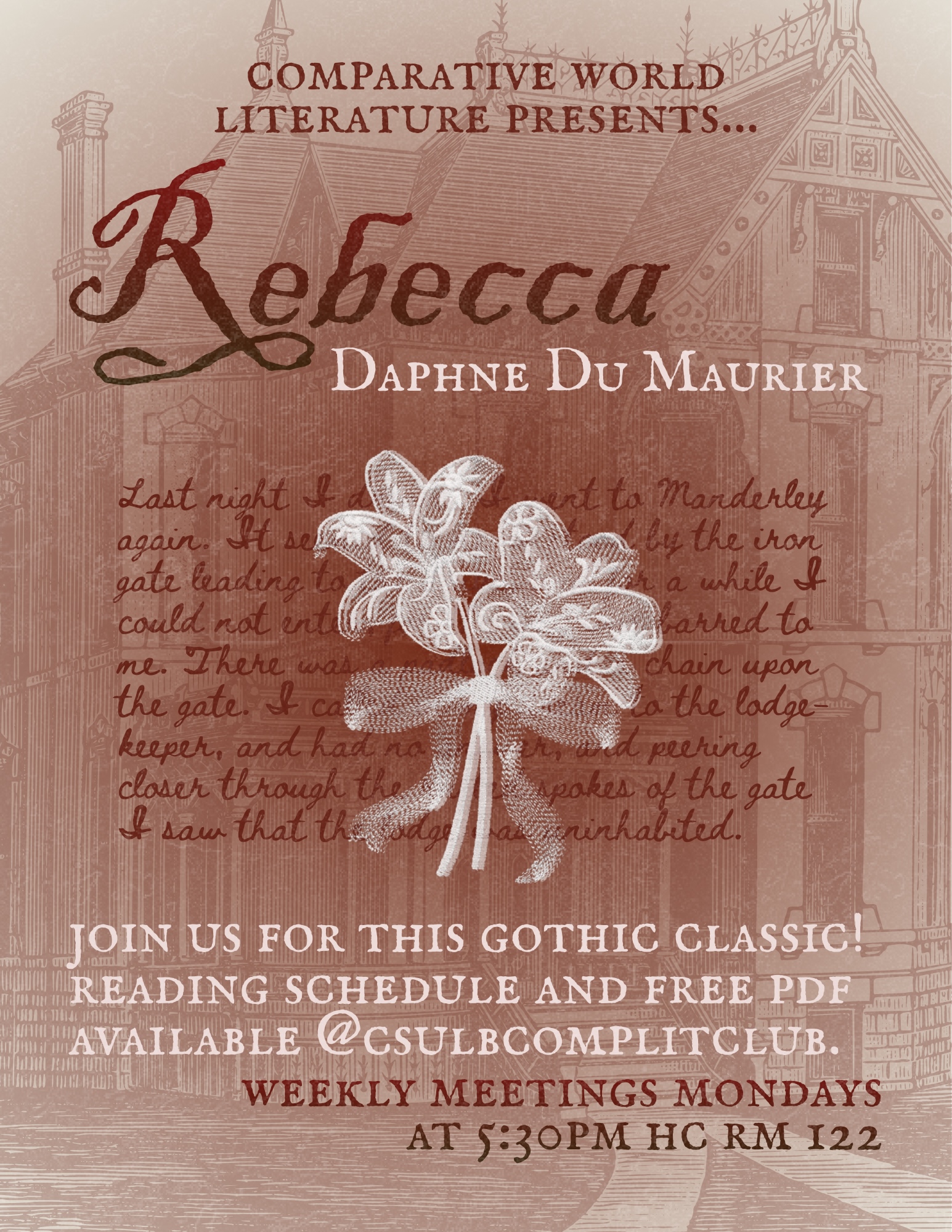 flower on top of spooky looking house