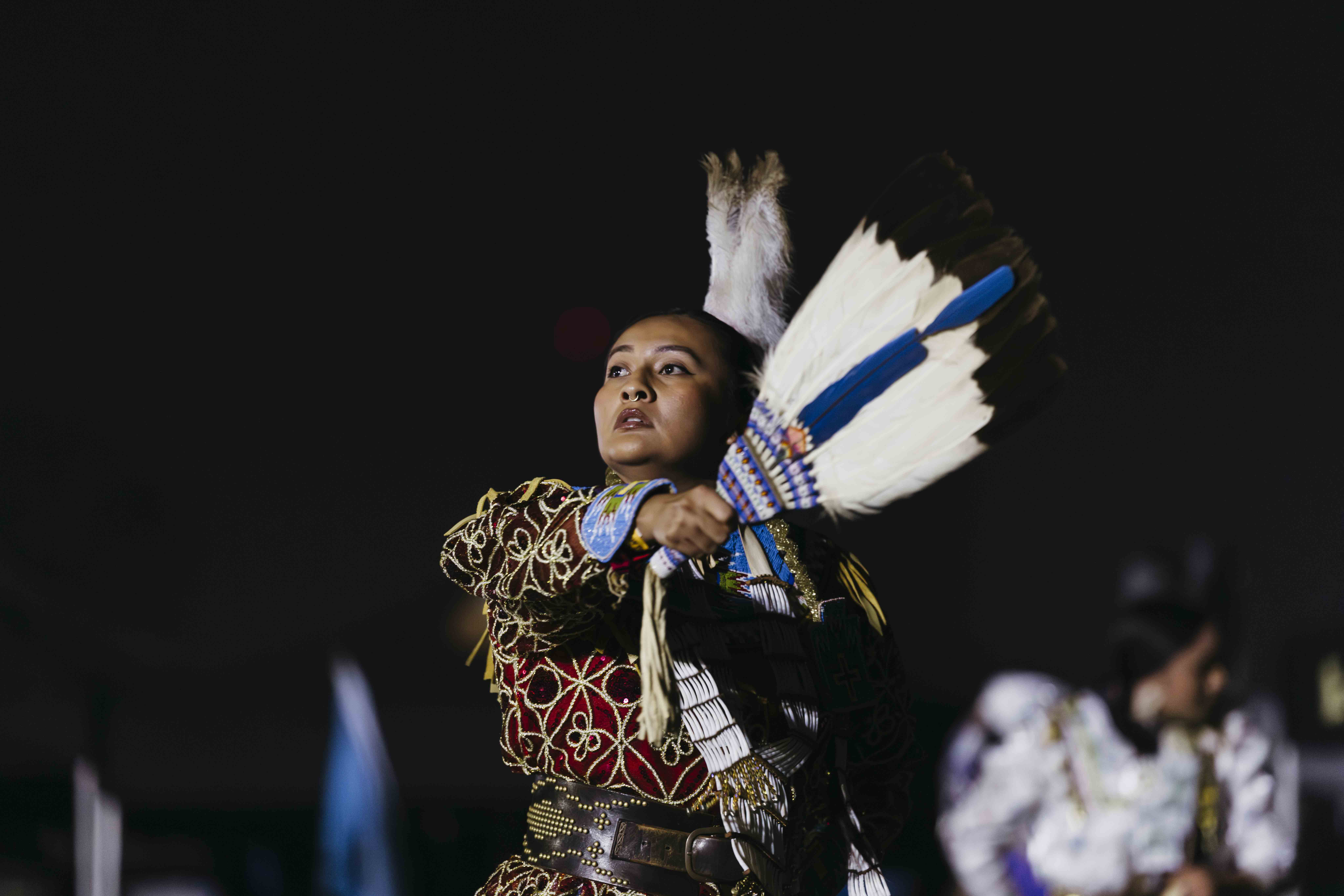 A woman dancing at the 2026 CSULB Pow Wow