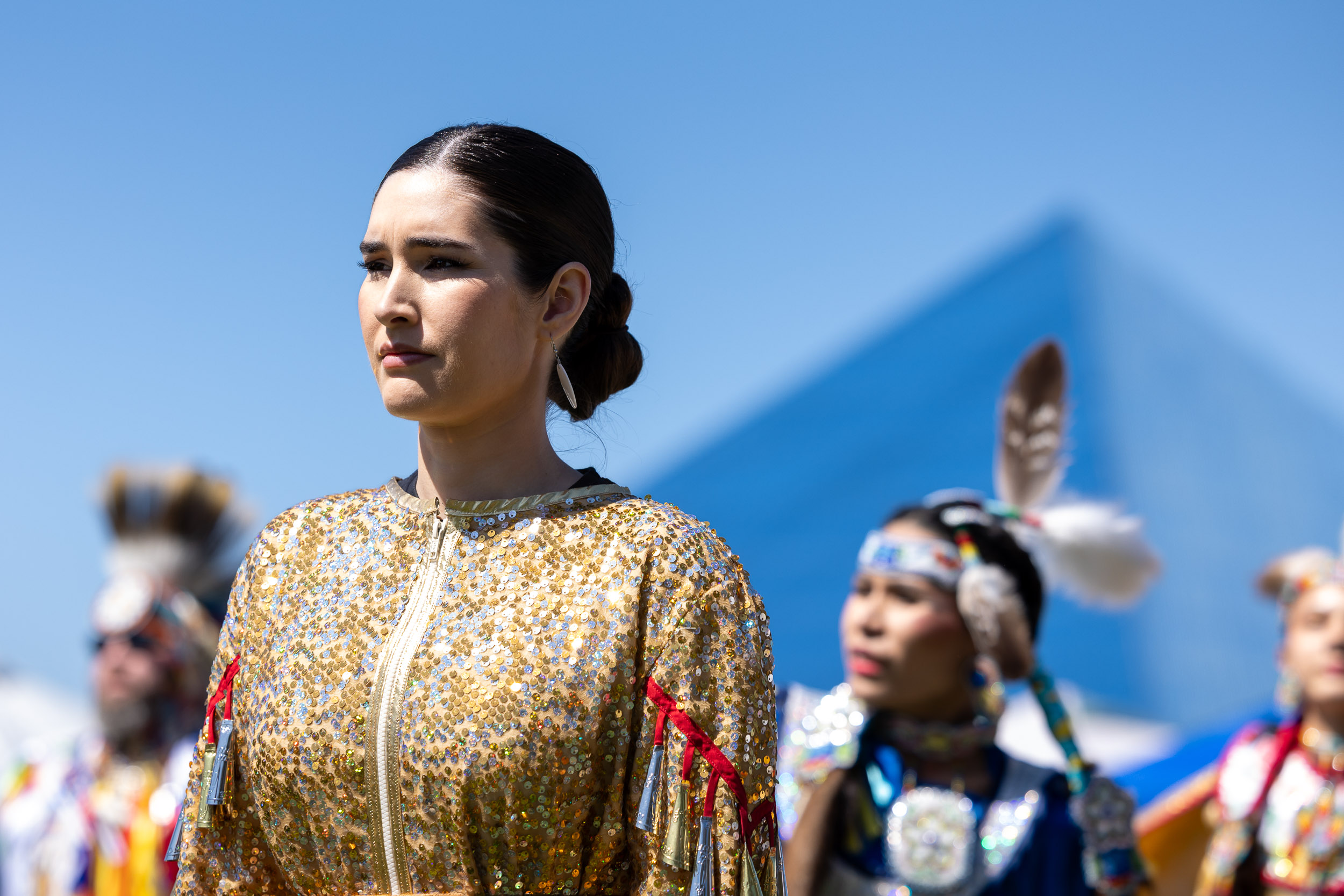 Women wearing regalia at the 2026 CSULB Pow Wow