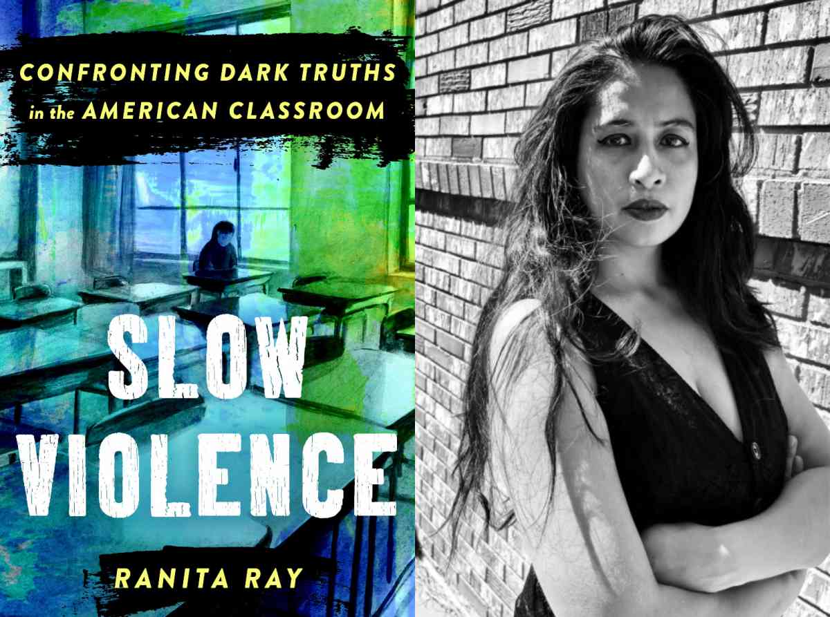 side by side "Slow Violence" book cover and author Dr. Ranita Ray