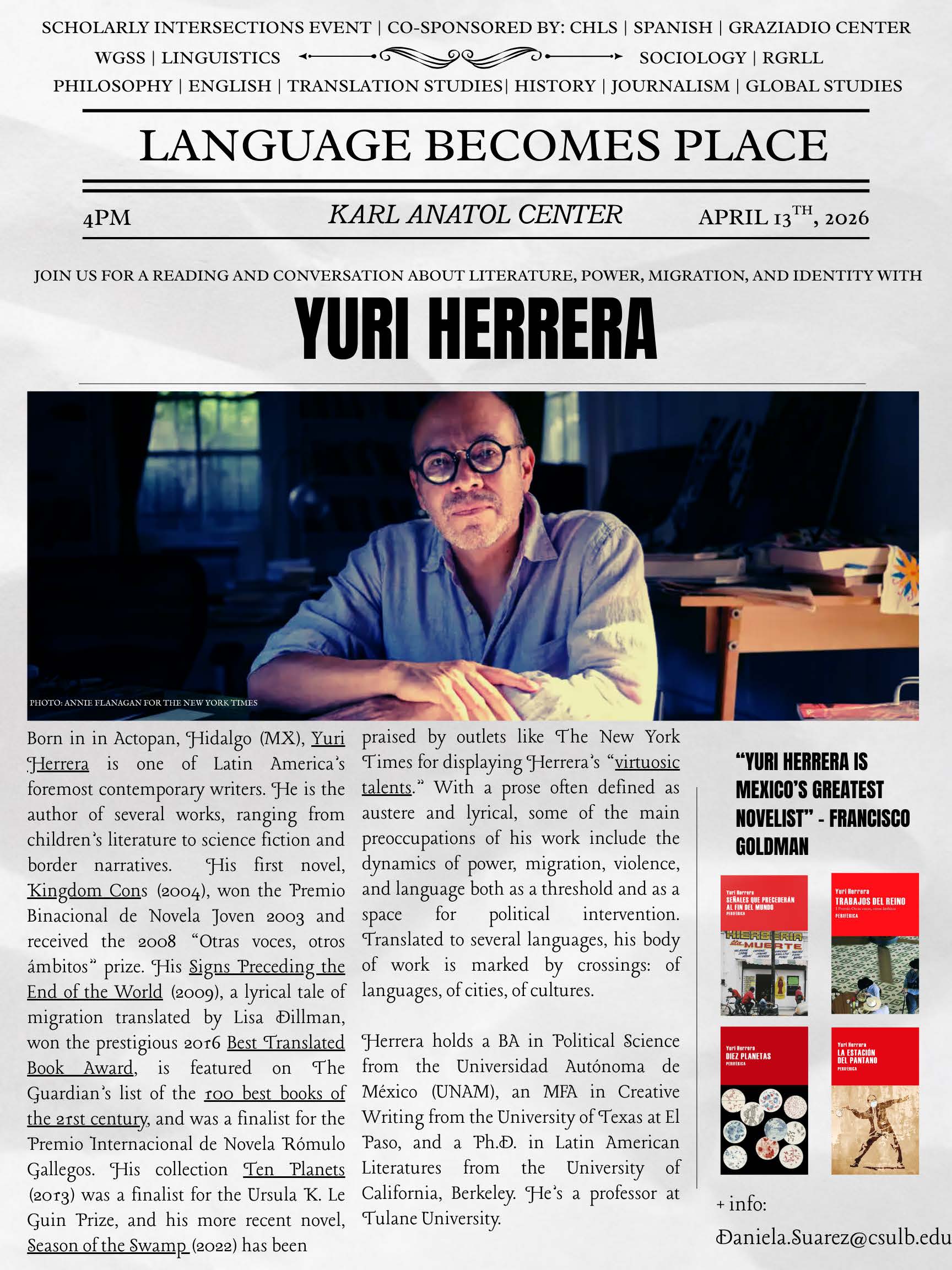 Yuri Herrera Event Flyer