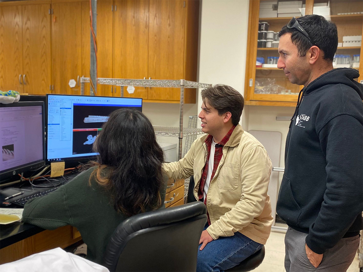 Dr. Perlman and lab members discussing datapoints