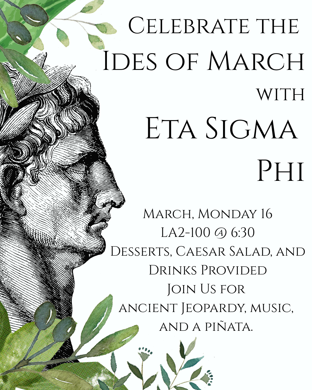 bust of julius caesar with green plants