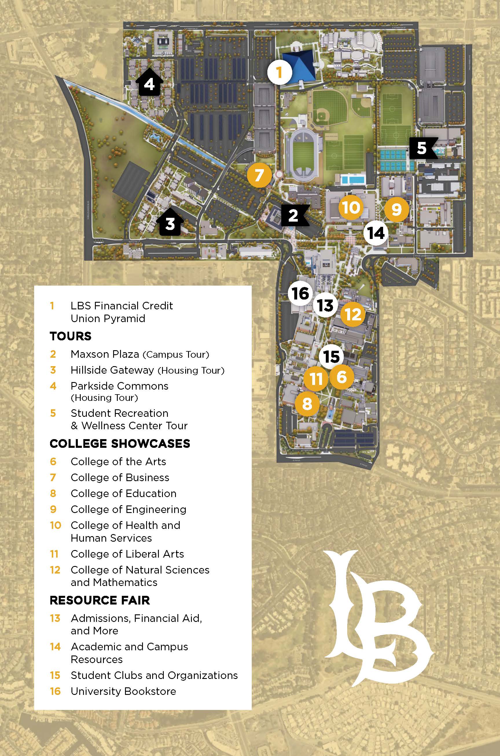 Day at The Beach postcard with a map of the campus.