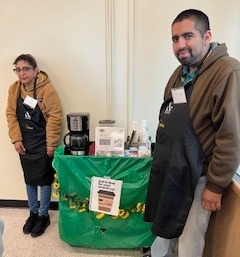 Think beach coffee cart and helpers