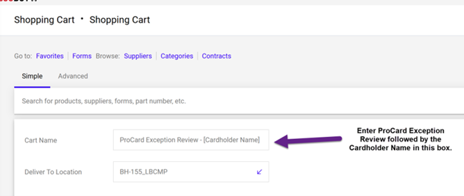 Sample to enter ProCard Exception Review