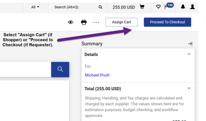 Select assign cart or proceed to checkout