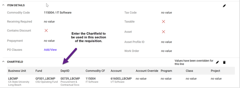 Enter Chartfield to be used