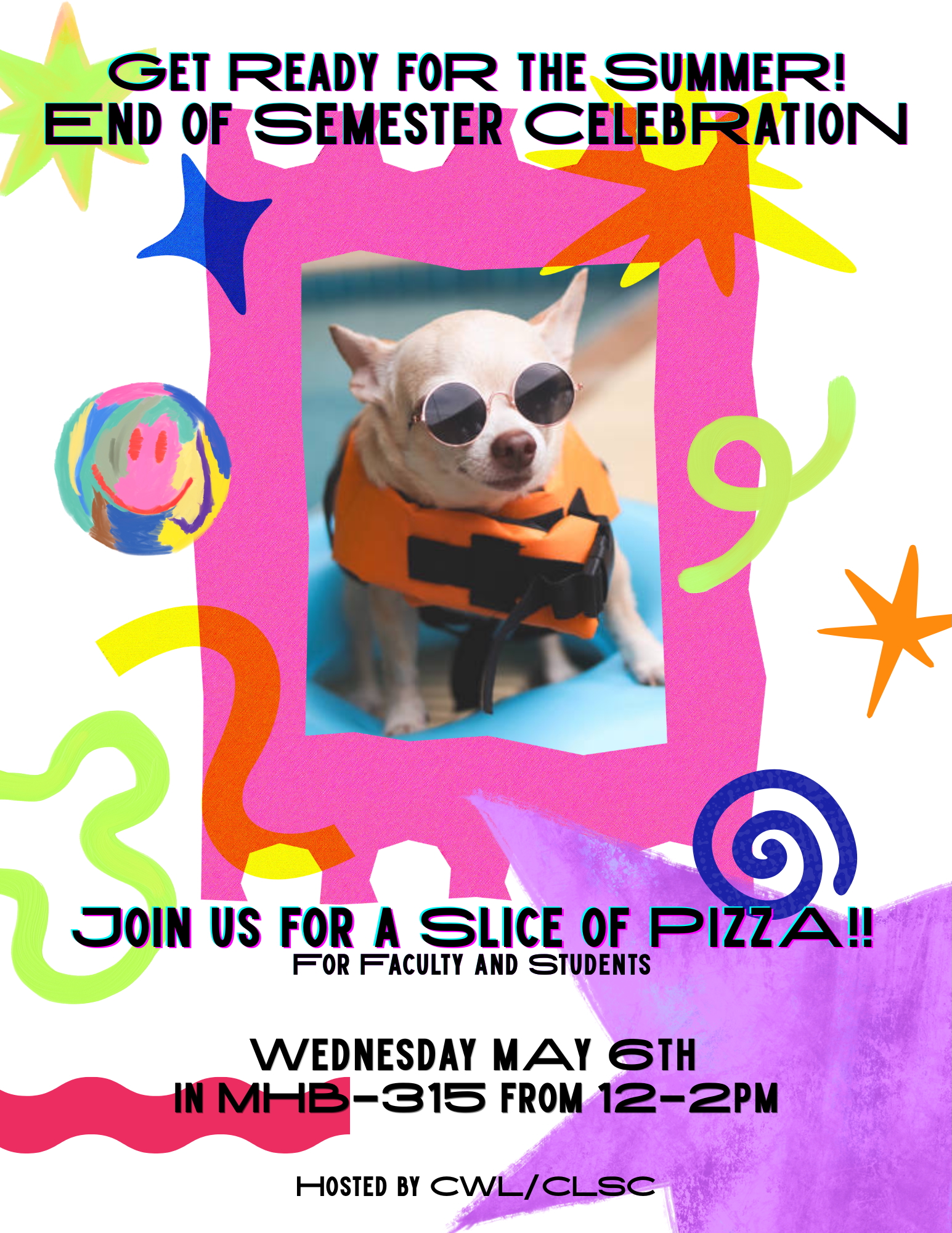 dog and coloful party shapes