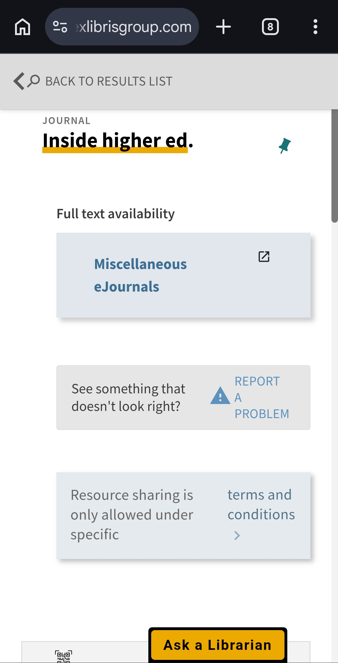 OneSearch bibliographic record for Inside Higher Ed