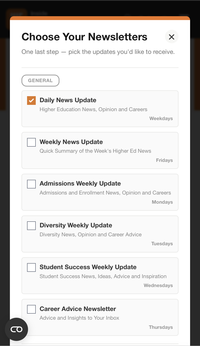 Click through the Choose Your Newsletters page and make your selections to complete registration
