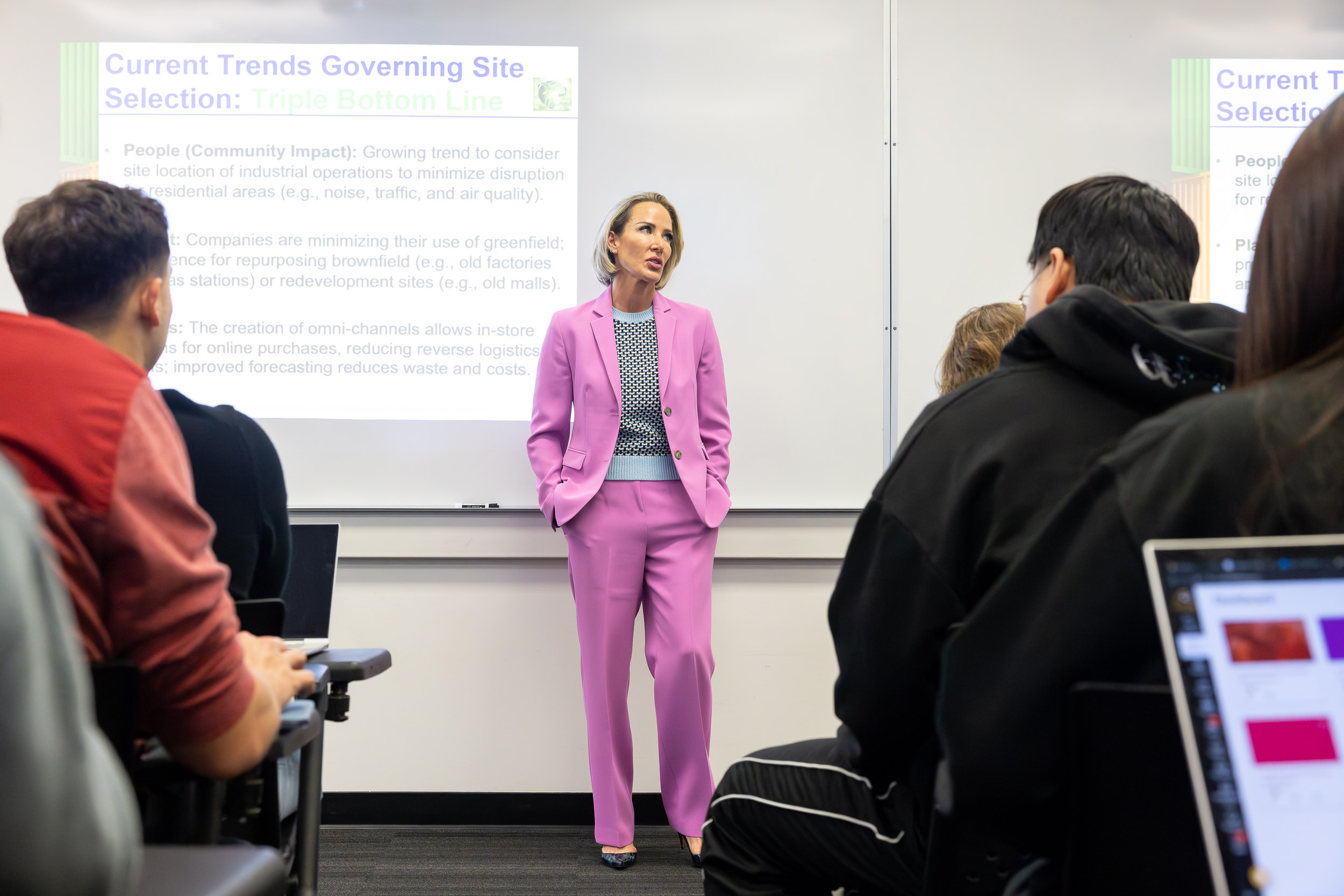 CSULB supply chain management professor Jessica Robinson teaching students