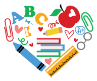 Clipart school supplies shaped into a heart
