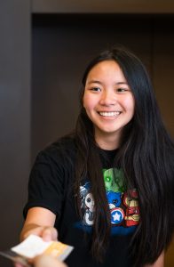 A student donates a meal at Hillside Dining Hall.