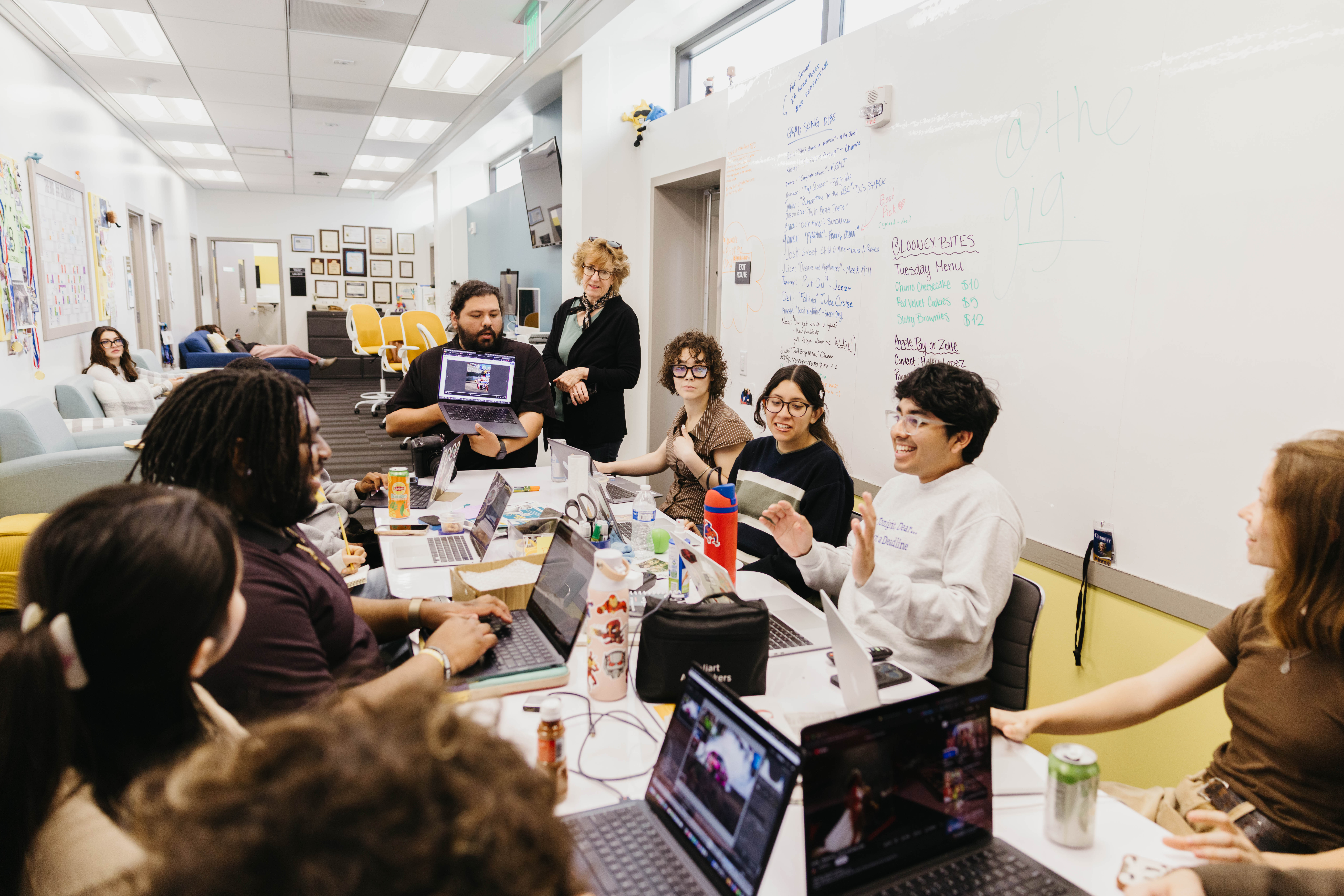 A newsroom meeting at the LB Current