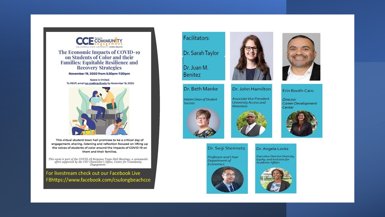 Event flyer from November 2020. "The Economic Impacts of COVID-19 on students of color and their families." 