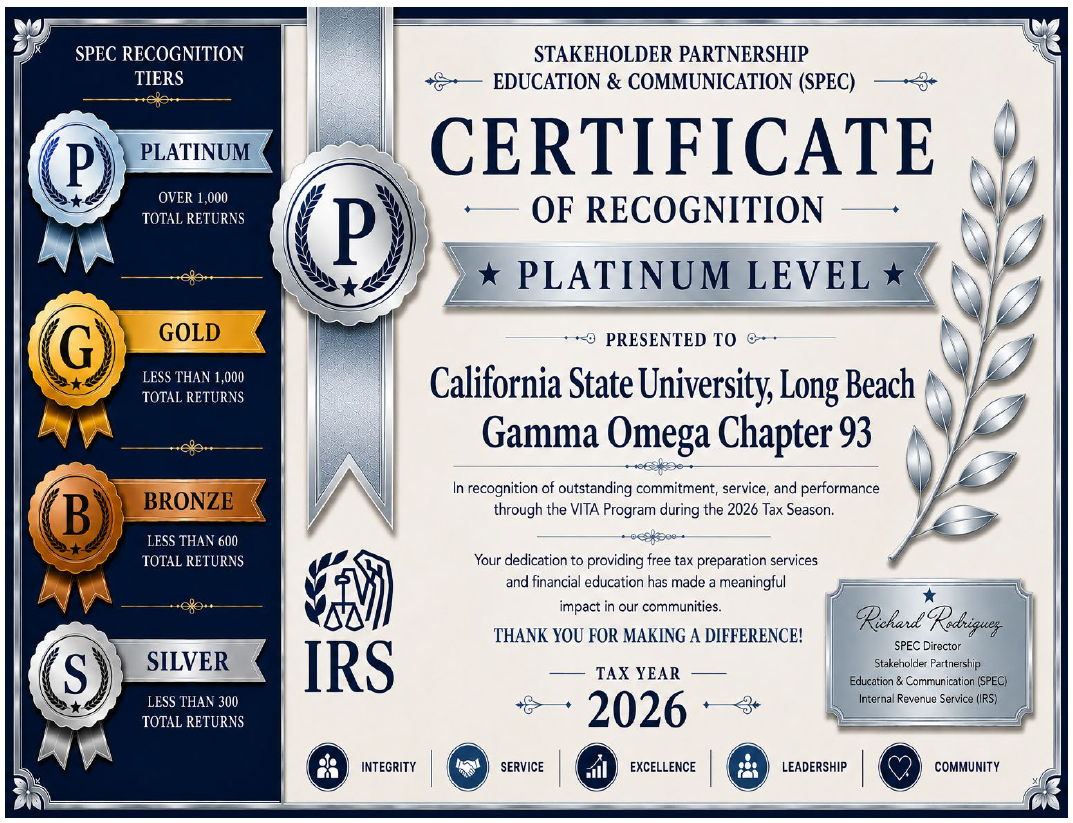 Award Certificate Platinum Level Accounting