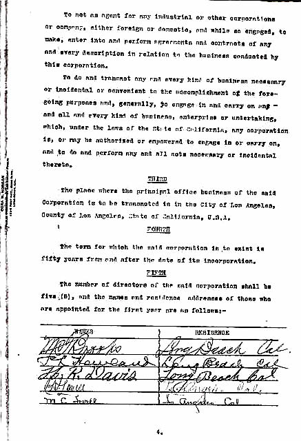 Articles of Incorporation - Page Four
