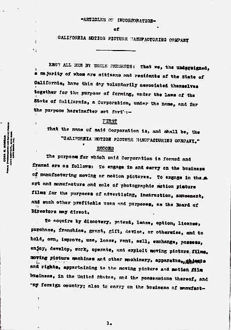Articles of Incorporation - Page One