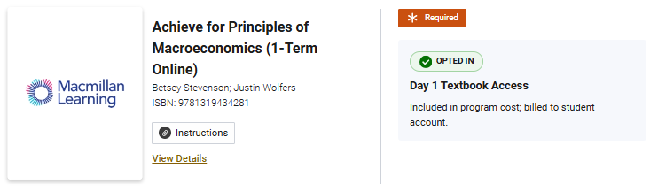 D1TA page showing View Details as option to access digital textbooks.