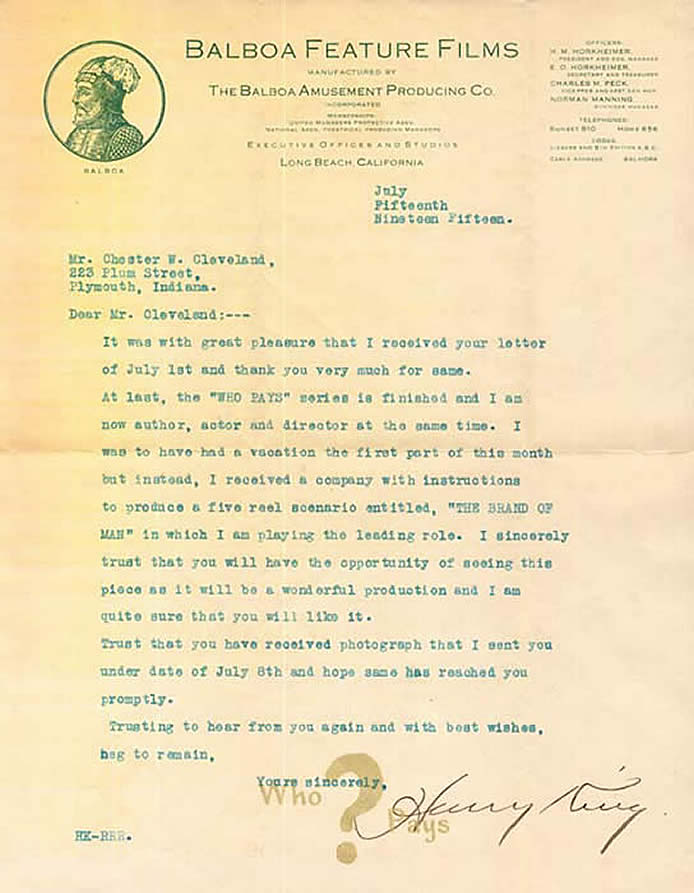 Henry King Letter