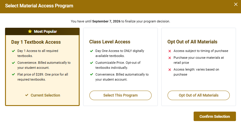 Three options for View Program Options. Opt in, Flex, Opt Out. 