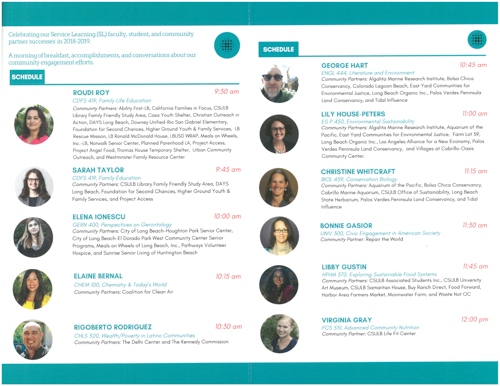 List of presenters and scheduled times of their presentations