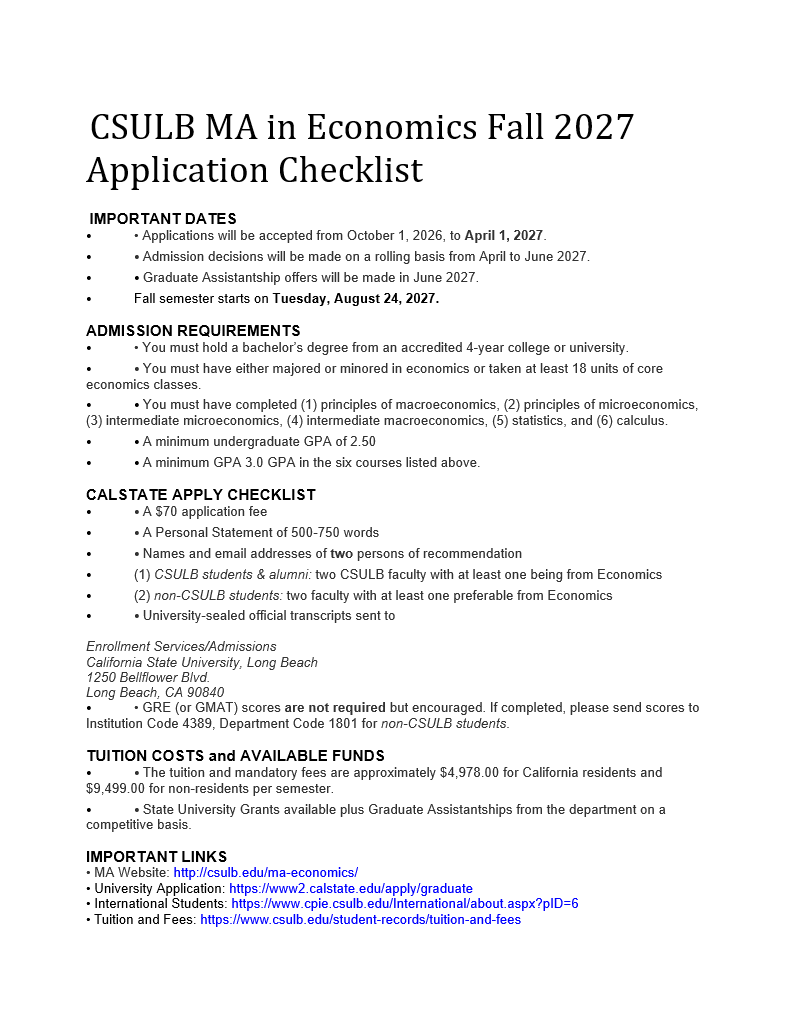 Application checklist ECON 