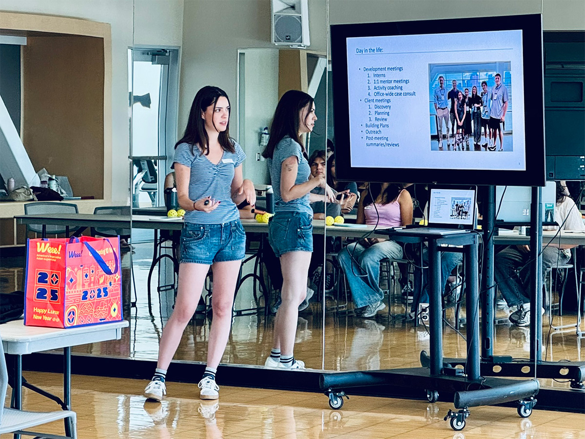 Lucy Cummings giving a presentation