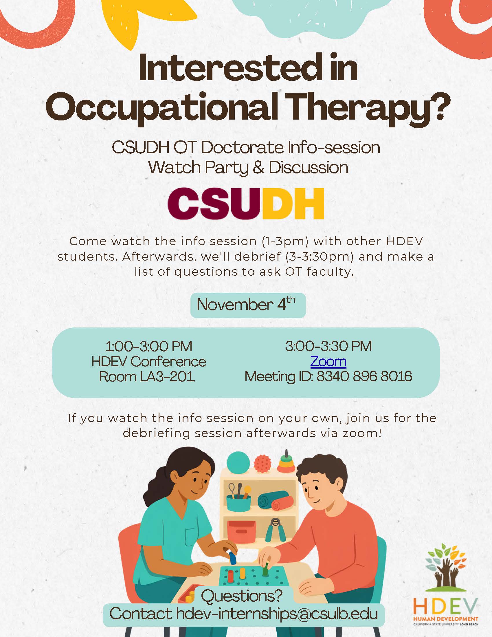 Students interested in CSUDH's Occupational Therapy Doctor information session in LA3-201