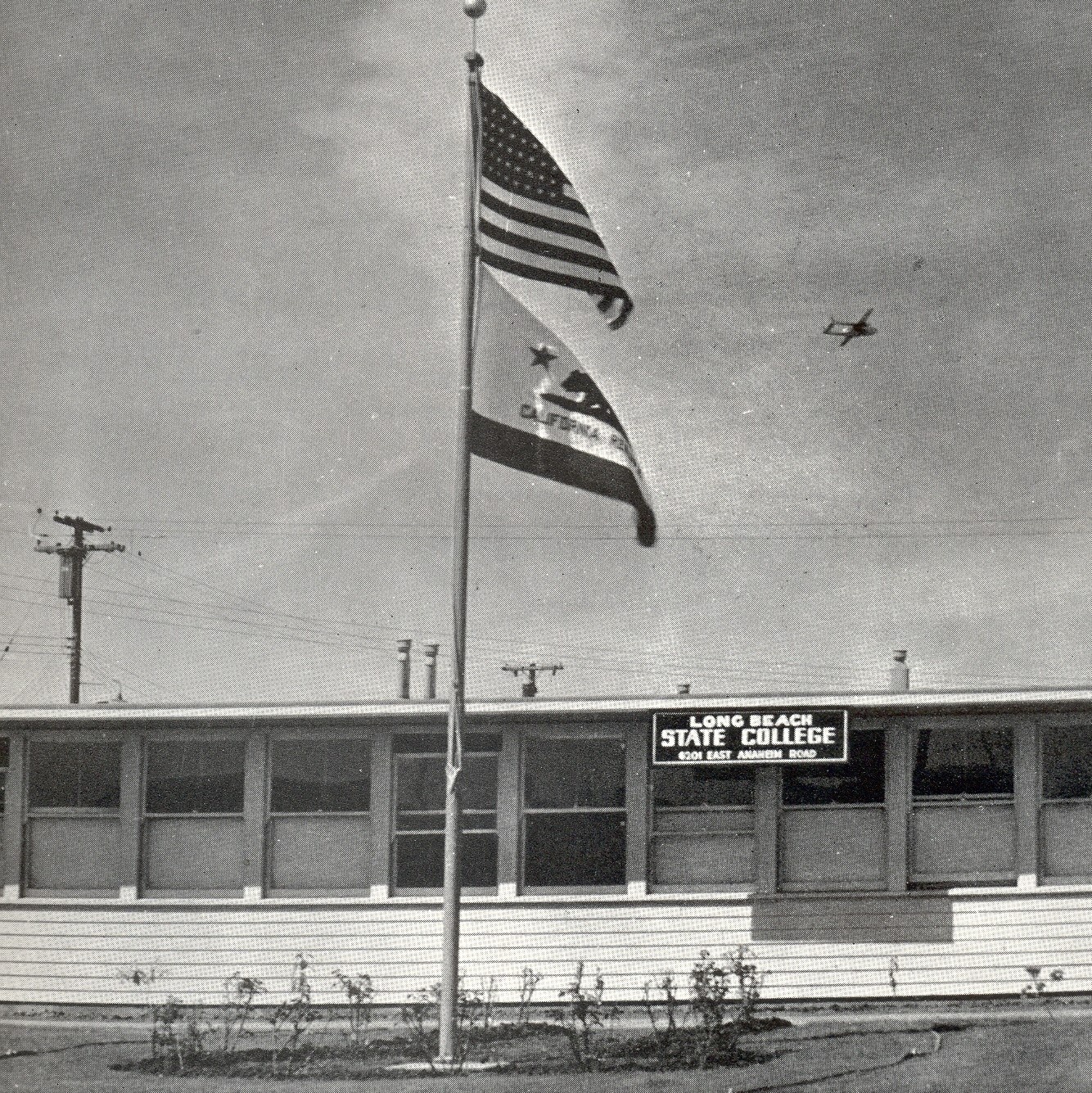 flags fly over original long beach state college building