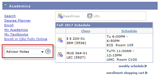 advisor_notes1.jpg academics page with advisor notes highlighted in the pull do