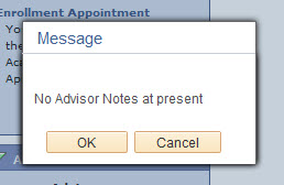 Screenshot of no advisor notes at present message