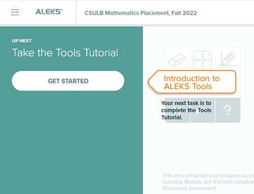 ALEKS screenshot showing Take the Tools Tutorial with a Get 
