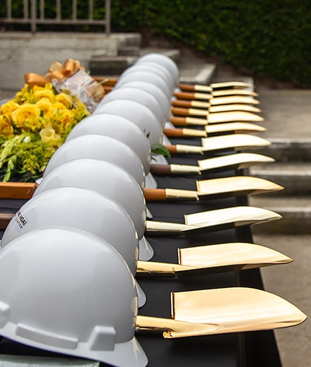 alumni center groundbreaking shovels