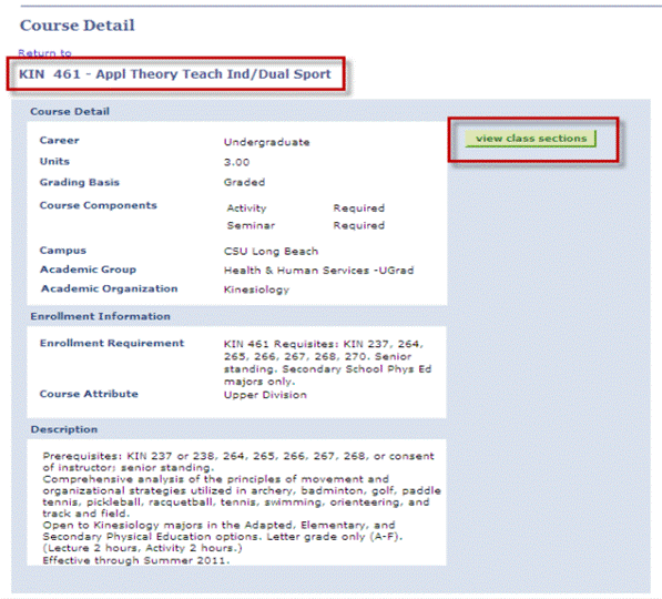 Course detail page