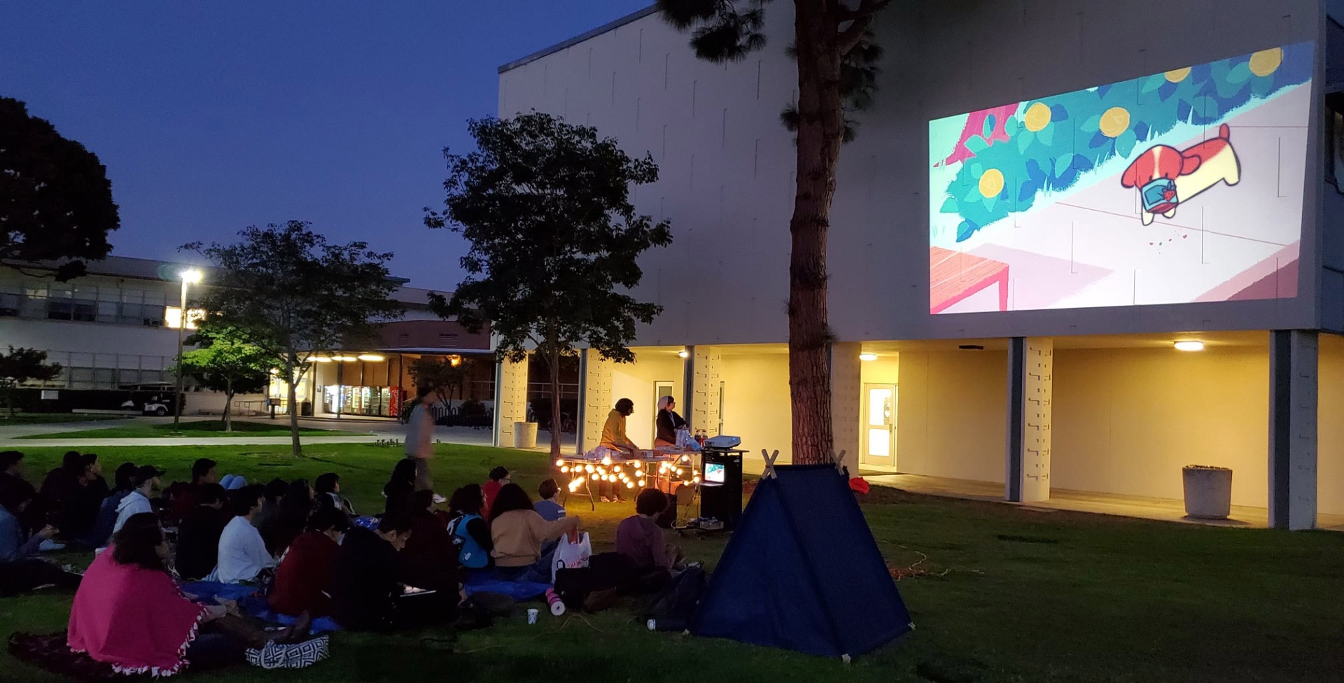 students watching film