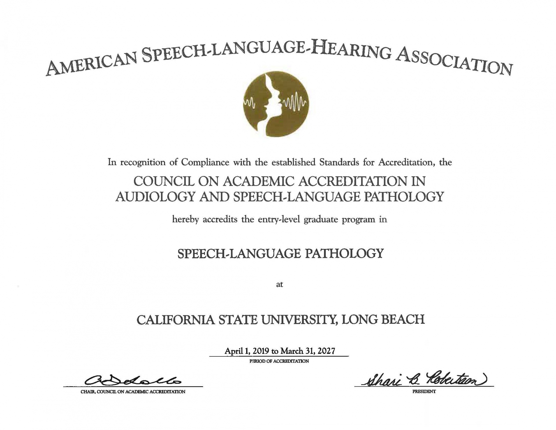 American Speech-Language-Hearing Association Department Cert
